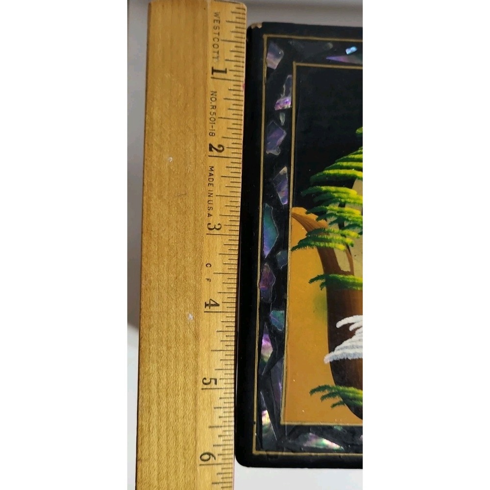 Vintage Crestline Japan Music Jewelry Box Black Lacquered Painted Mirror Locking - Picture 14 of 16